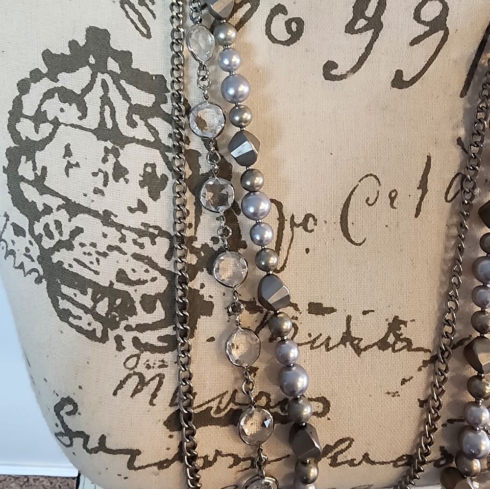 LOFT Multi Layered Silver Tone Necklace - Picture 2 of 5